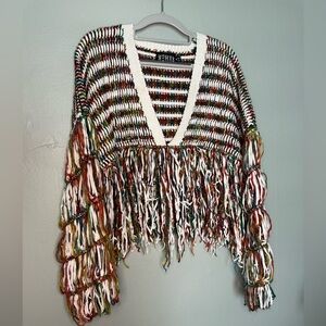 REHAB fringe colorful boho‎ hippie crop sweater